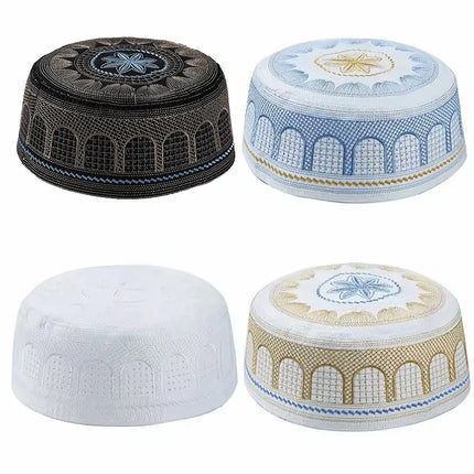 Bonnet de prière Homme Musulman - Kufi Coton Brodé Style Saoudien - BONSOOQ