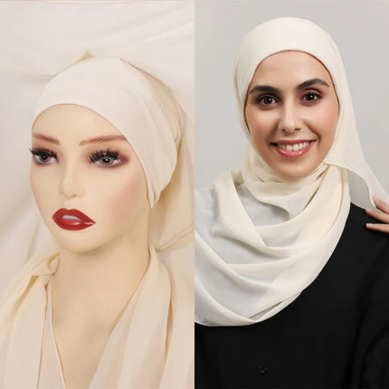 Hijab Instantané Aimanté en Chiffon Femme Musulmane – Élégant Uni - BONSOOQ
