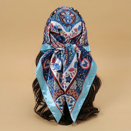 Hijab Satin Carré Femme Musulmane – Élégant Imprimé - BONSOOQ