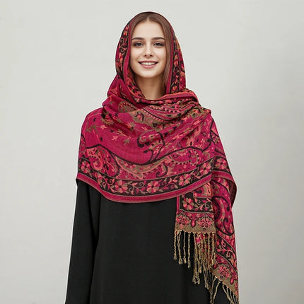 Hijab Pashmina Long Femme Musulmane – Cachemire Bohème Élégant - BONSOOQ
