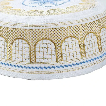 Bonnet de prière Homme Musulman - Kufi Coton Brodé Style Saoudien - BONSOOQ