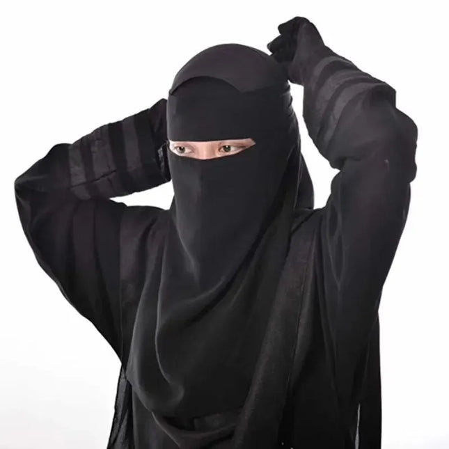 Niqab en Chiffon Noir Femme Musulmane – Couvre-Visage Élégant - BONSOOQ