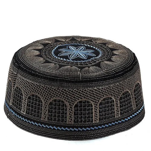 Bonnet de prière Homme Musulman - Kufi Coton Brodé Style Saoudien - BONSOOQ