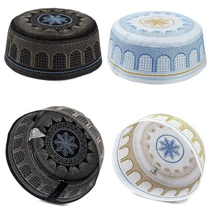 Bonnet de prière Homme Musulman - Kufi Coton Brodé Style Saoudien - BONSOOQ