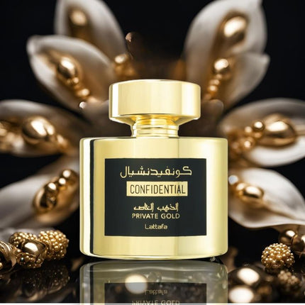 Lattafa Confidential Private Gold Eau de Parfum Unisexe – Parfum Oud Ambré 100ml - BONSOOQ