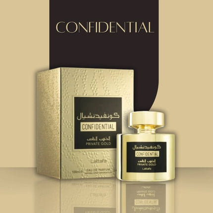 Lattafa Confidential Private Gold Eau de Parfum Unisexe – Parfum Oud Ambré 100ml - BONSOOQ